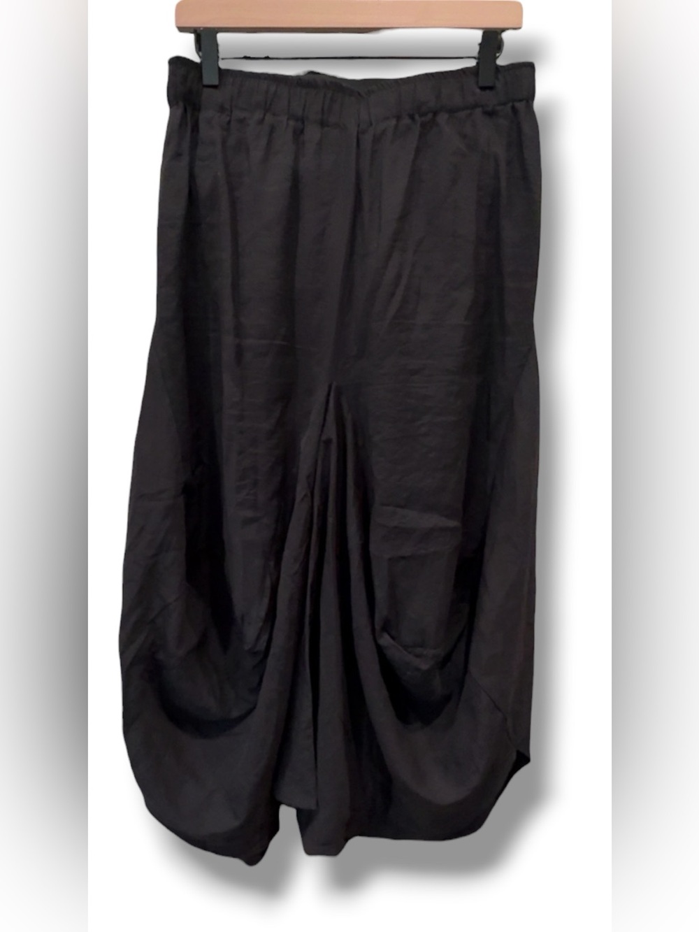 Ruti The Light Poplin Go-To Skirt Black Drapey Elastic Waist Pockets Size Large - Picture 6 of 11